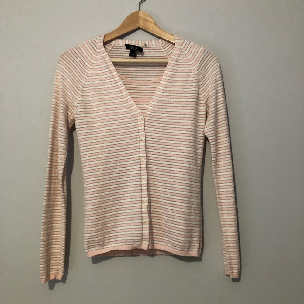 Max Mara 2 Piece Pink Striped Button Cardigan Sweater And Tank Women’s Small